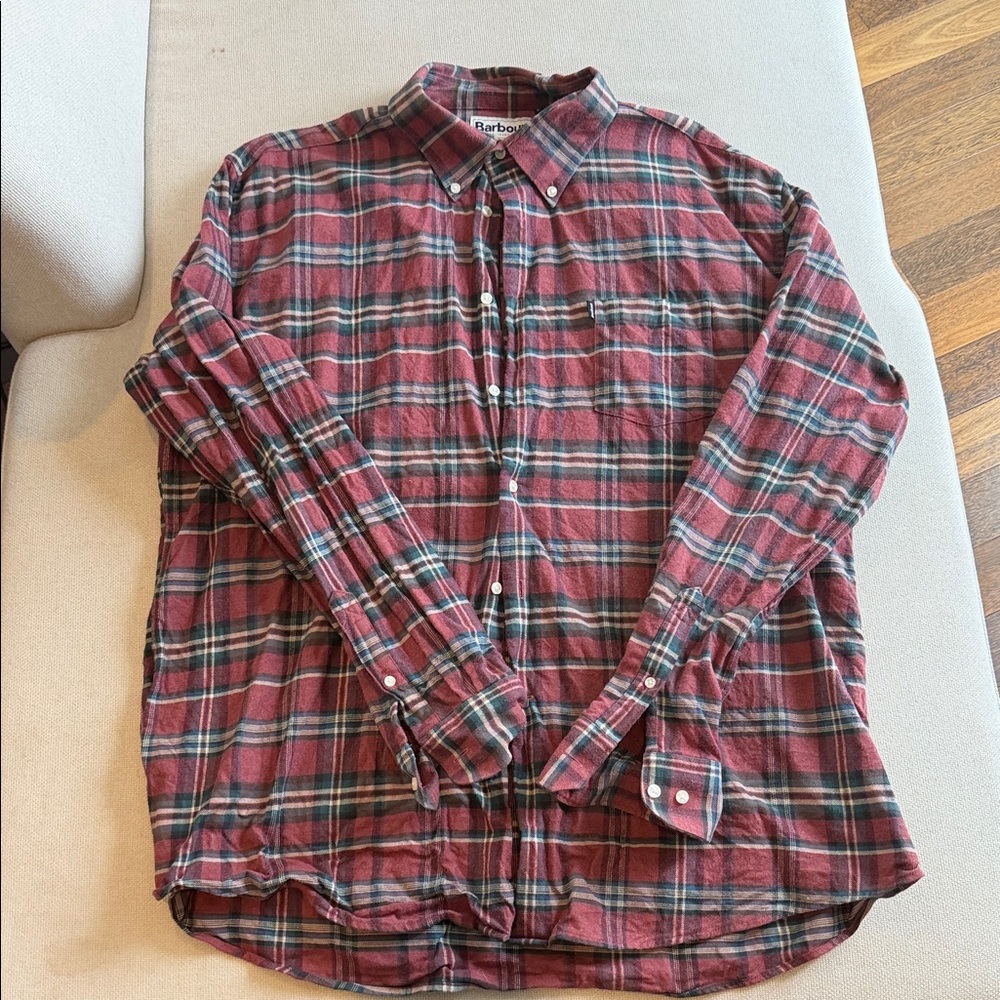 Barbour Men's Salmon and Forest Plaid Shirt